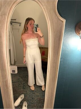 Altard State White Feather Strapless Jumpsuit
